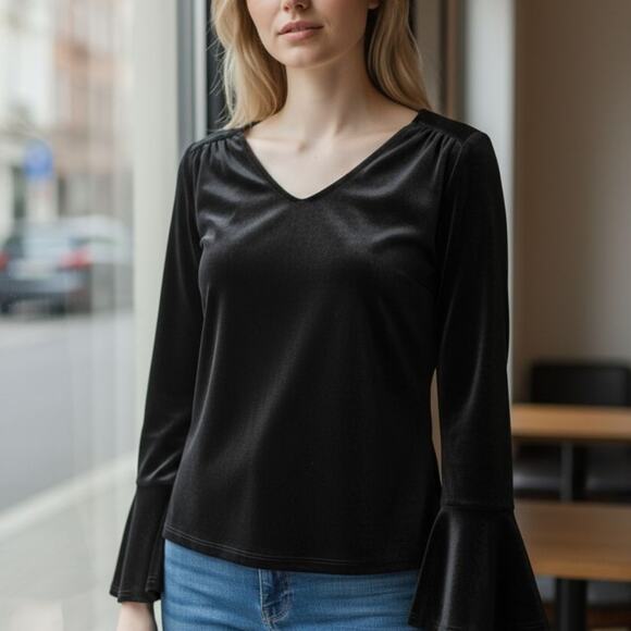 Vtg Black Velvet Top Whimiscal Dark Fairy Gothic Holiday Shimmer Whimisygoth MP - Picture 4 of 13